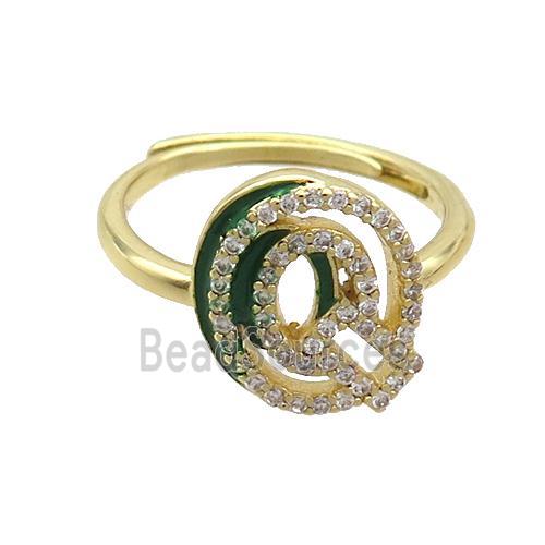 Copper Ring Pave Zircon Q-Letter Adjustable Enamel Gold Plated