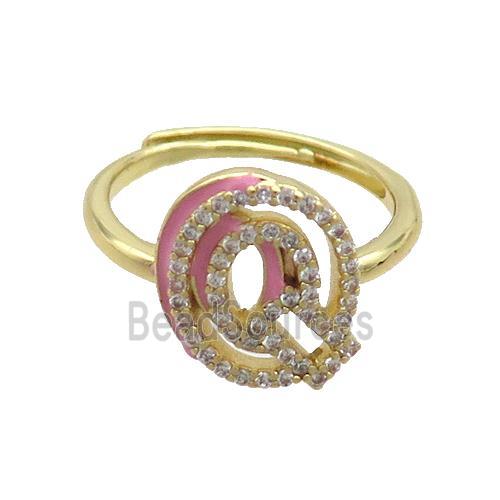 Copper Ring Pave Zircon Q-Letter Adjustable Enamel Gold Plated