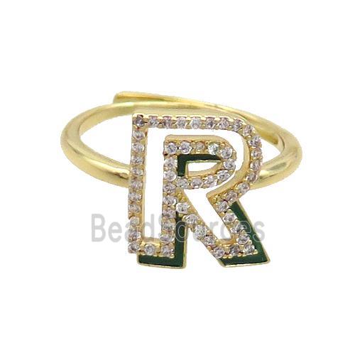 Copper Ring Pave Zircon R-Letter Adjustable Enamel Gold Plated