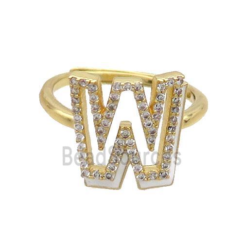 Copper Ring Pave Zircon W-Letter Adjustable Enamel Gold Plated