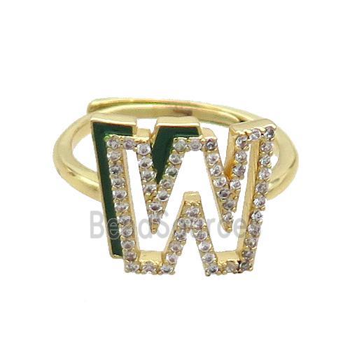 Copper Ring Pave Zircon W-Letter Adjustable Enamel Gold Plated