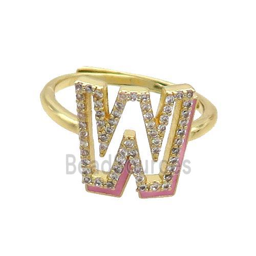 Copper Ring Pave Zircon W-Letter Adjustable Enamel Gold Plated