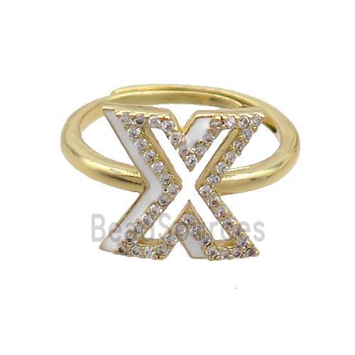 Copper Ring Pave Zircon X-Letter Adjustable Enamel Gold Plated