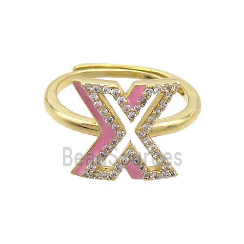 Copper Ring Pave Zircon X-Letter Adjustable Enamel Gold Plated