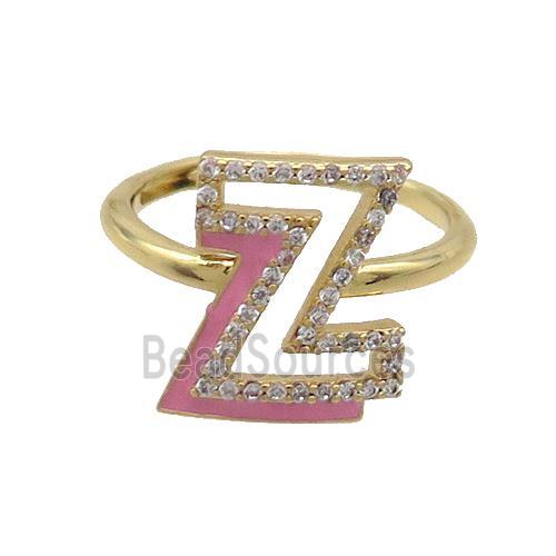 Copper Ring Pave Zircon Z-Letter Adjustable Enamel Gold Plated