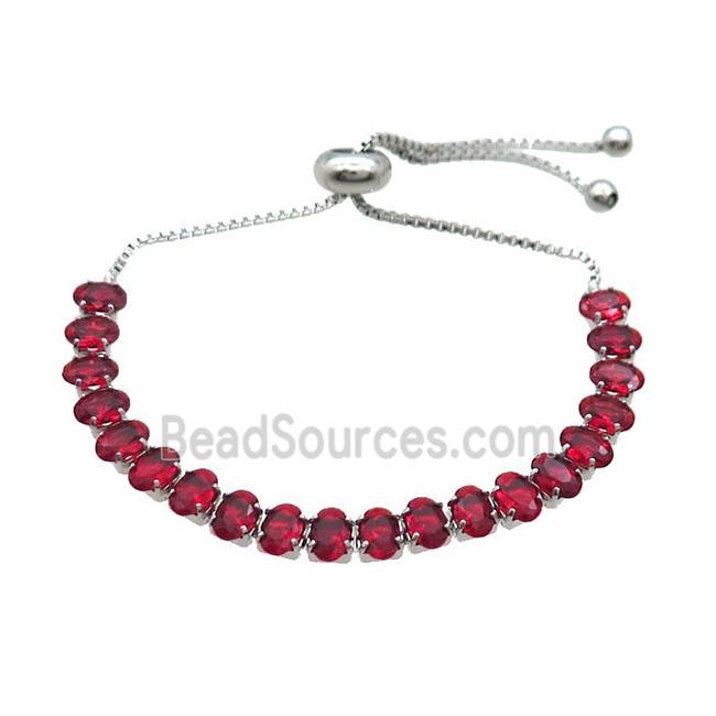 Copper Bracelet Pave Red Crystal Glass Adjustable Platinum Plated