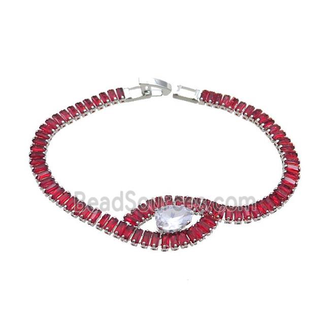 Copper Bracelet Pave Red Crystal Glass Platinum Plated