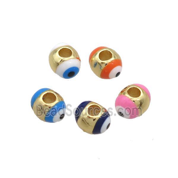 Copper Barrel Beads Enamel Eye Large Hole Gold Plated Mixed