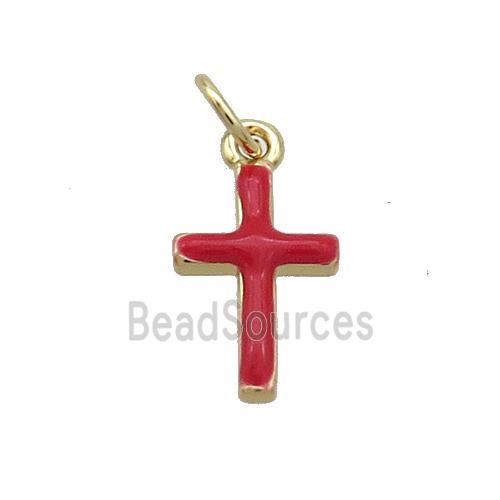 Copper Cross Pendant Red Enamel Gold Plated