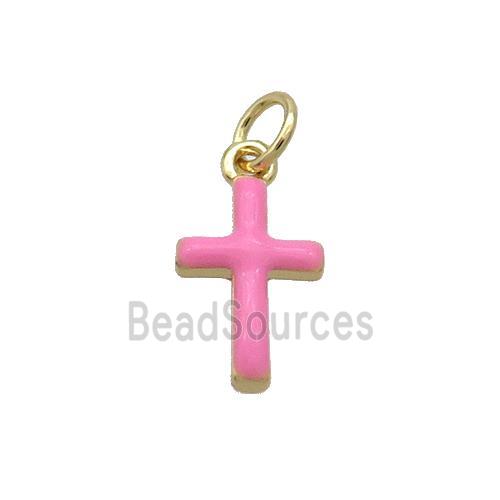 Copper Cross Pendant Pink Enamel Gold Plated