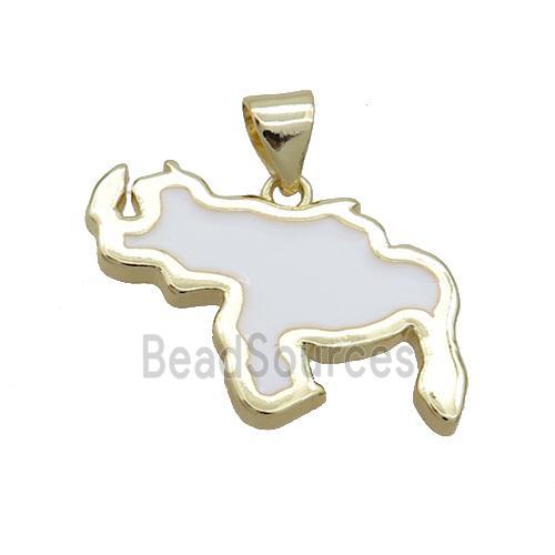 Copper Rhinoceros Pendant White Enamel Gold Plated