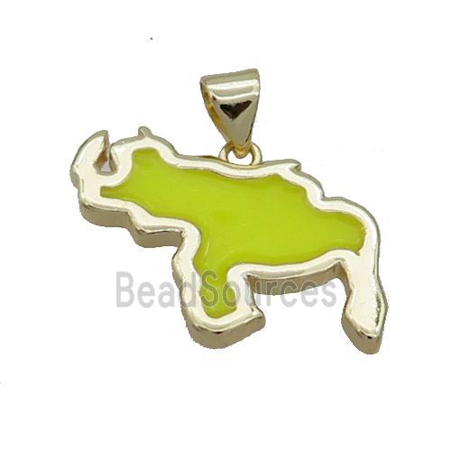 Copper Rhinoceros Pendant Yellow Enamel Gold Plated