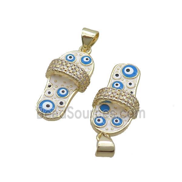 Copper Shoes Charm Pendant White Enamel Evil Eye Gold Plated