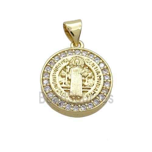 Copper Jesus Pendant Pave Zircon Religious Circle Gold Plated