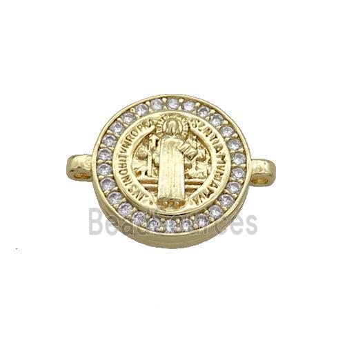 Copper Jesus Connector Pave Zircon Religious Circle Gold Plated