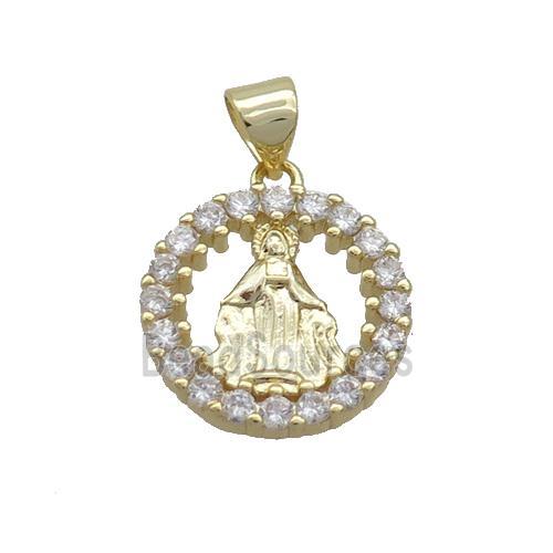 Copper Virgin Mary Charms Pendant Pave Zircon Religious Circle Gold Plated