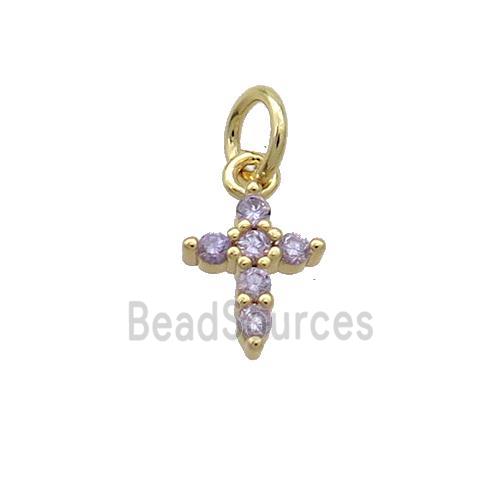 Copper Cross Pendant Pave Purple Zircon Gold Plated