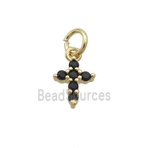 Copper Cross Pendant Pave Black Zircon Gold Plated