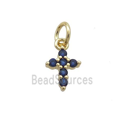 Copper Cross Pendant Pave Blue Zircon Gold Plated