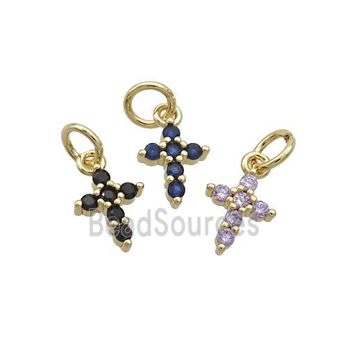 Copper Cross Pendant Pave Zircon Gold Plated Mixed