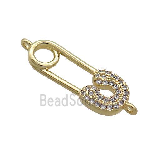 Copper Safety Pins Connector Pave Zircon Gold Plated