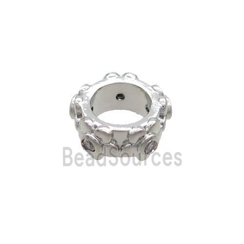 Copper Rondelle Beads Pave Zircon Large Hole Platinum Plated