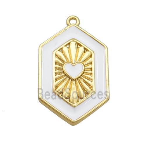 Copper Hexagon Pendant White Enamel Heart Gold Plated