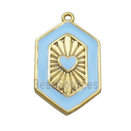 Copper Hexagon Pendant Blue Enamel Heart Gold Plated