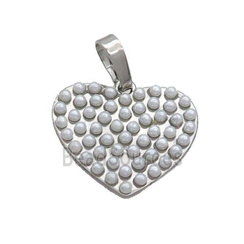 Copper Heart Pendant Pave Pearlized Plastic Platinum Plated