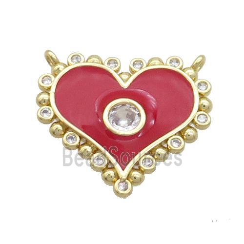 Copper Heart Pendant Pave Zircon Red Enamel 2loops Gold Plated