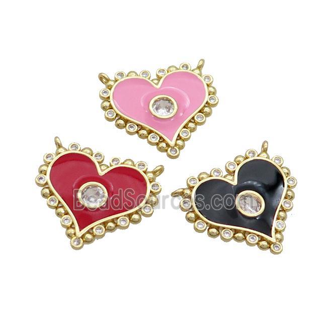 Copper Heart Pendant Pave Zircon Enamel 2loops Gold Plated Mixed