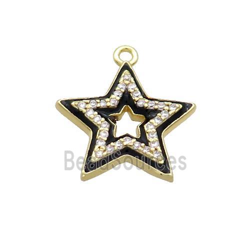 Copper Star Pendant Pave Zircon Black Enamel Gold Plated