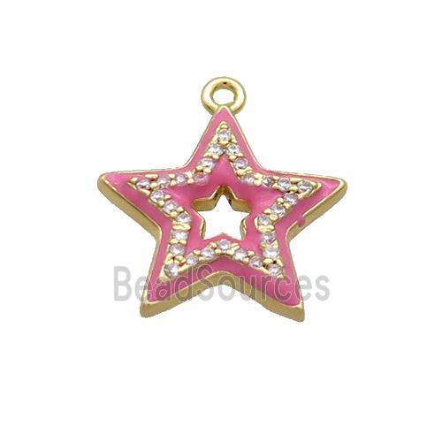 Copper Star Pendant Pave Zircon Pink Enamel Gold Plated