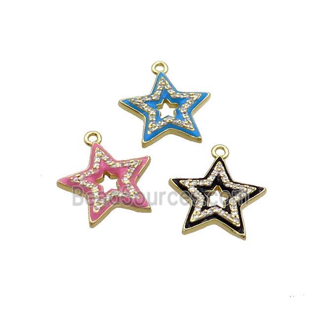 Copper Star Pendant Pave Zircon Enamel Gold Plated Mixed