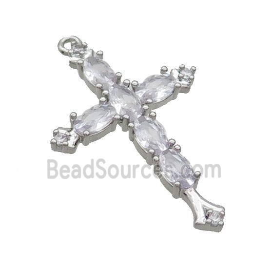 Copper Cross Pendant Pave Zircon Platinum Plated