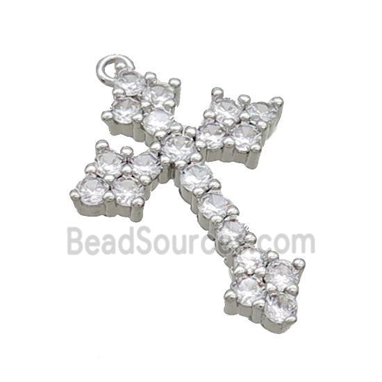 Copper Cross Pendant Pave Zircon Platinum Plated