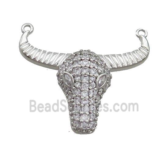 Copper Bullhead Pendant Pave Zircon 2loops Platinum Plated