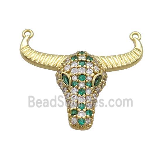 Copper Bullhead Pendant Pave Green Zircon 2loops Gold Plated