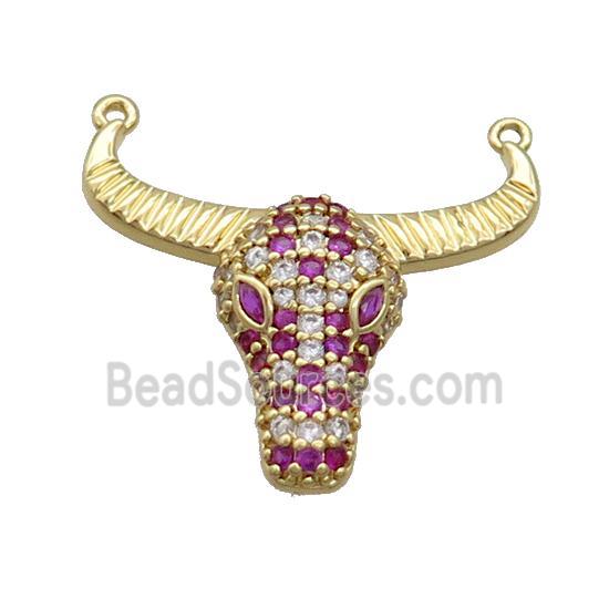 Copper Bullhead Pendant Pave Hotpink Zircon 2loops Gold Plated