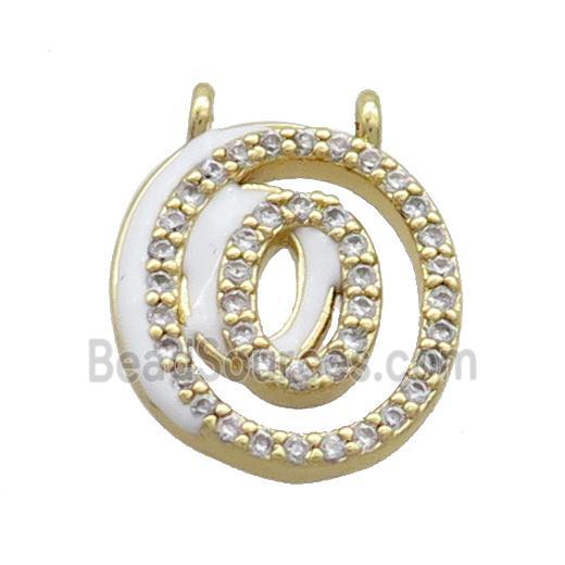 Copper Pendant Pave Zircon White Enamel Letter-O 2loops Gold Plated