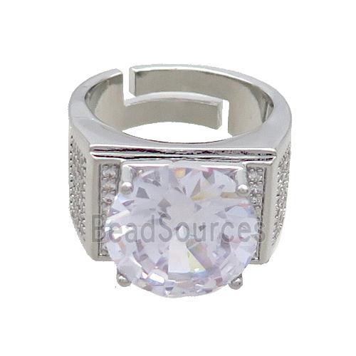 Copper Ring Pave Zircon White Crystal Glass Adjustable Platinum Plated