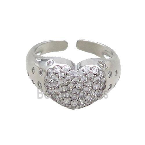 Copper Ring Pave Zircon Heart Platinum Plated