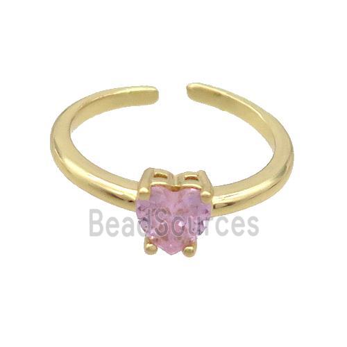 Copper Ring Pave Pink Crystal Glass Heart Gold Plated