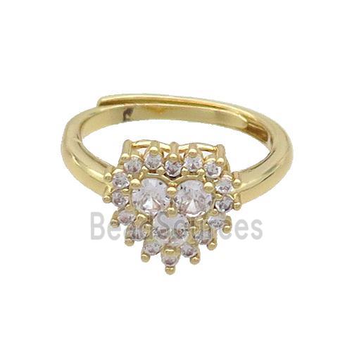 Copper Ring Pave Zircon Heart Adjustable Gold Plated