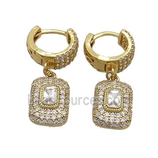 Copper Hoop Earring Pave Zircon Rectangle Gold Plated