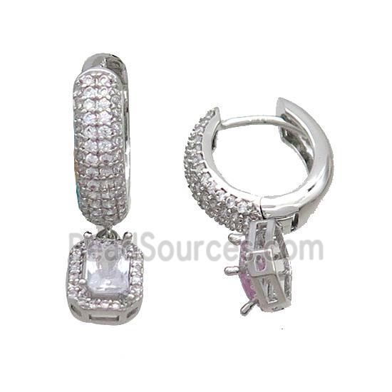 Copper Hoop Earring Pave Zircon Platinum Plated