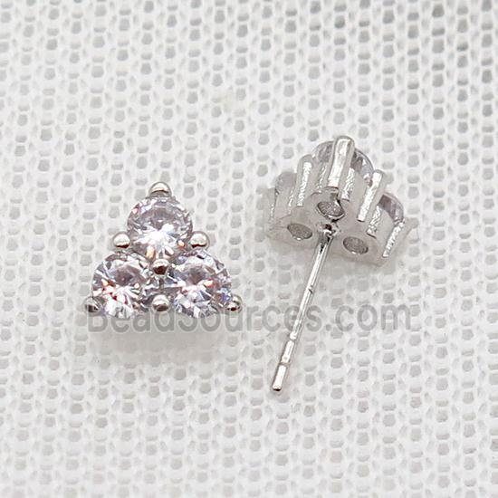 Copper Stud Earring Pave Zircon Triangle Platinum Plated