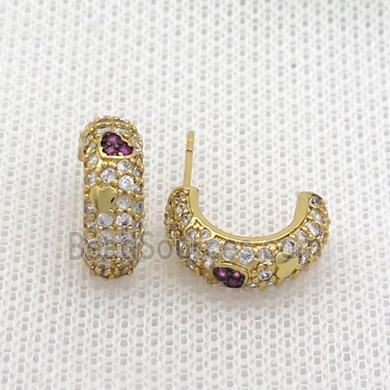 Copper Stud Earring Pave Zircon Gold Plated