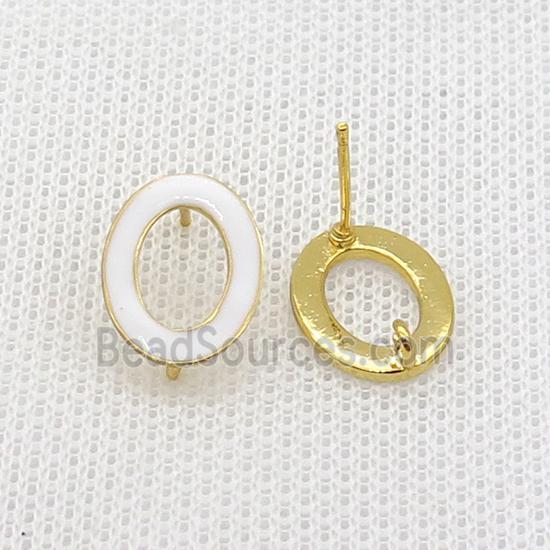 Copper Stud Earring Circle White Enamel Gold Plated