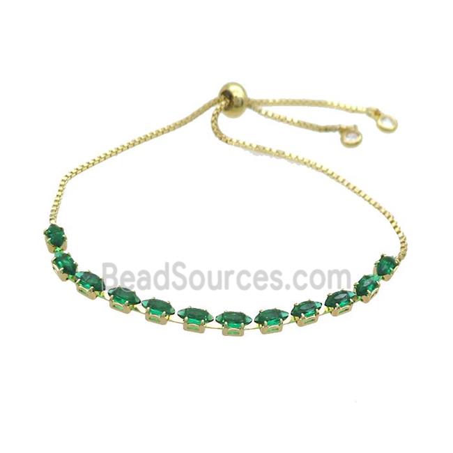 Copper Bracelet Pave Green Crystal Glass Adjustable Gold Plated